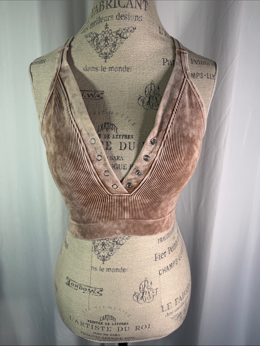 Kali Rose Ribbed Halter Crop Top in Tan